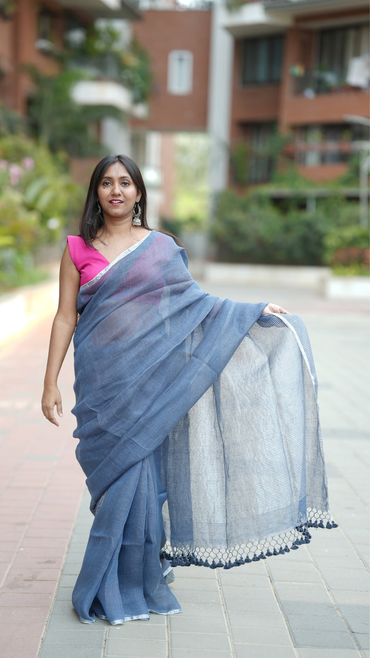 Aasmani Neel Linen (Saree)