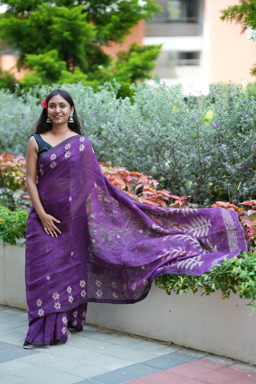 Begun Raag Jamdani Linen (Saree)