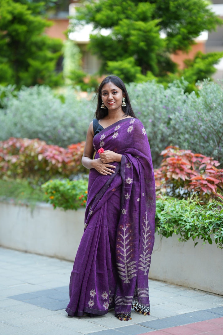 Begun Raag Jamdani Linen (Saree)