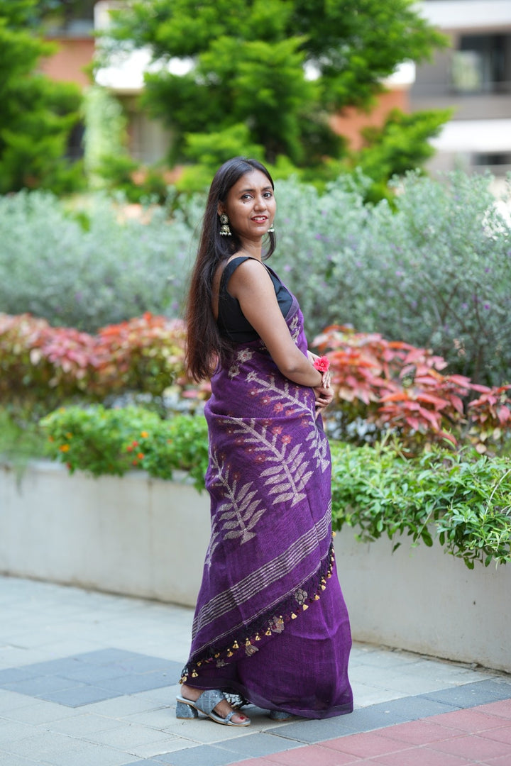 Begun Raag Jamdani Linen (Saree)