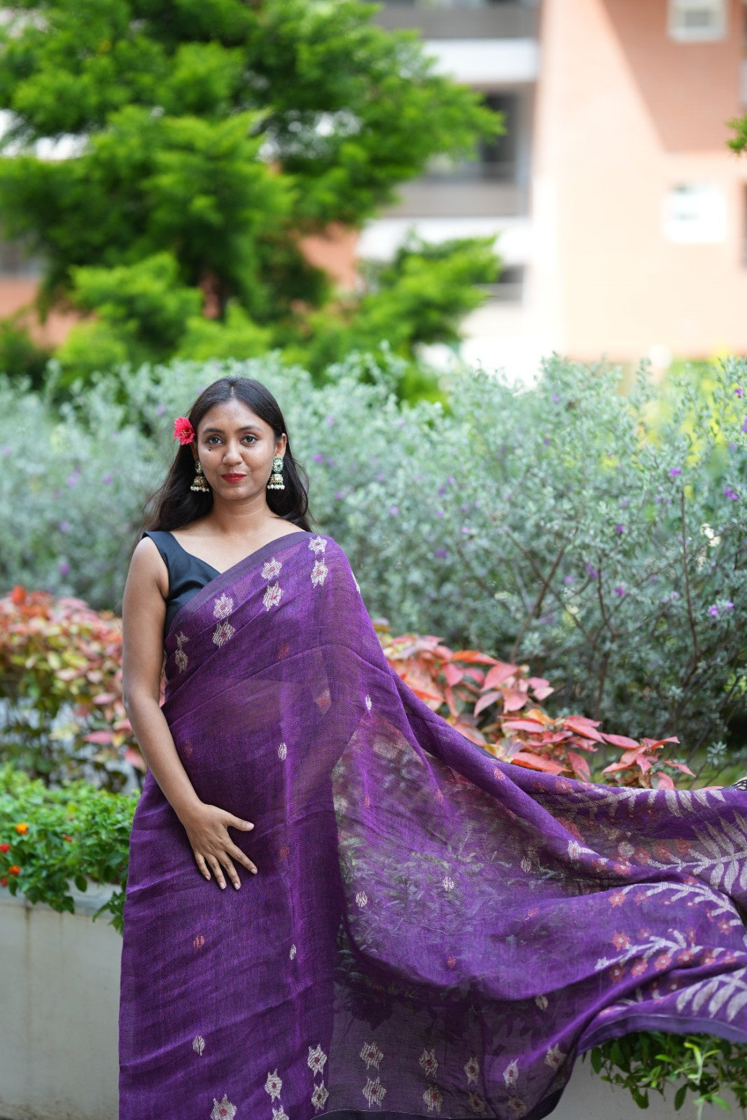 Begun Raag Jamdani Linen (Saree)