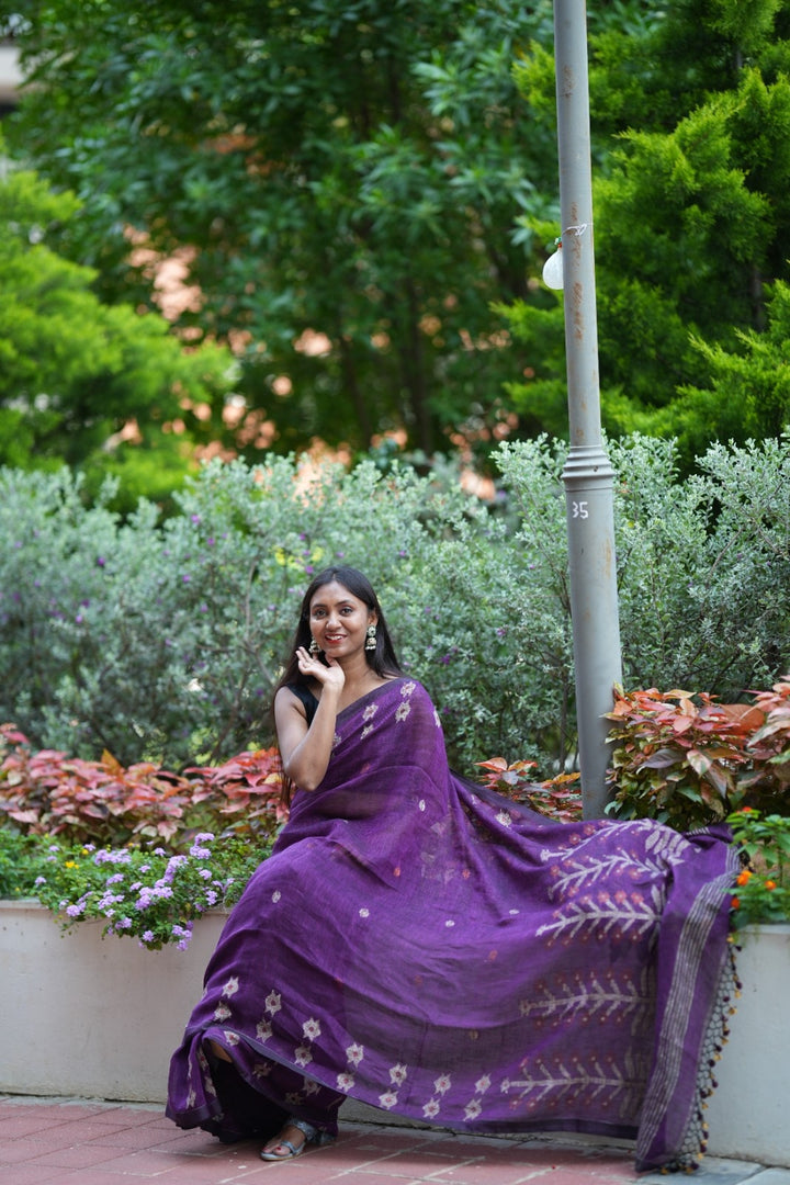 Begun Raag Jamdani Linen (Saree)