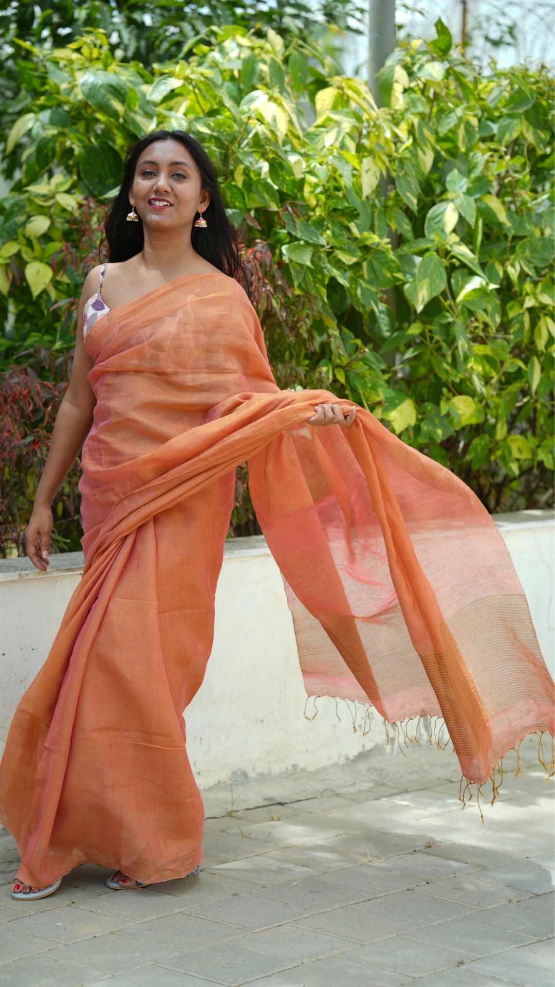 Kanak Gulabi Tissue Linen (Saree)