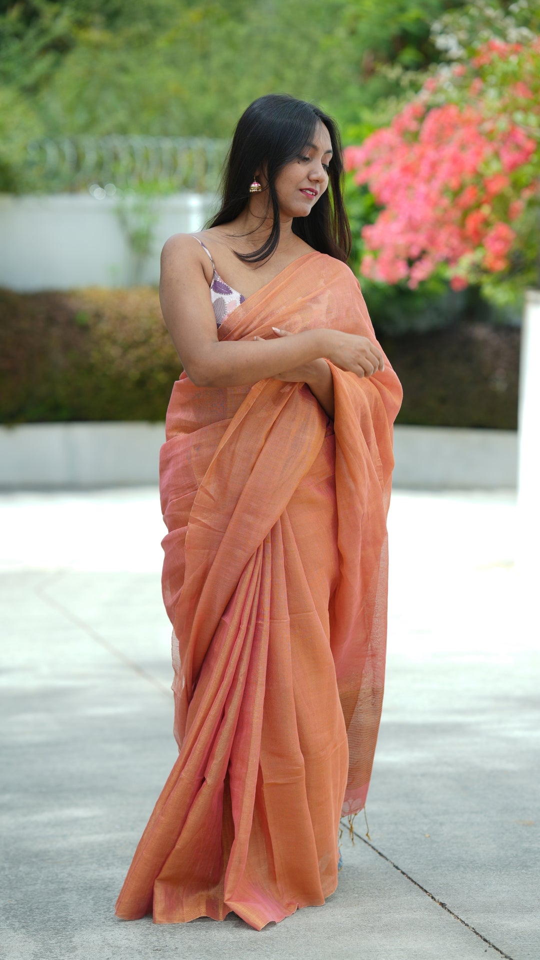 Kanak Gulabi Tissue Linen (Saree)