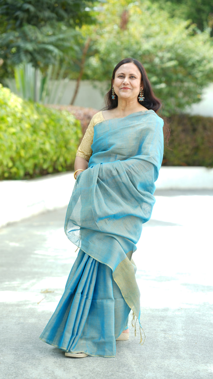 Neel Aakash Tissue Linen (Saree)