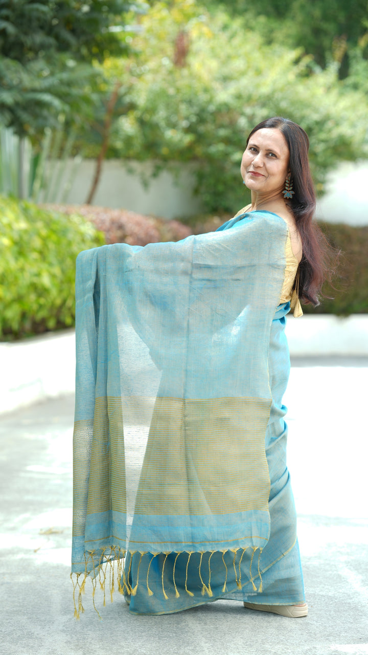 Neel Aakash Tissue Linen (Saree)