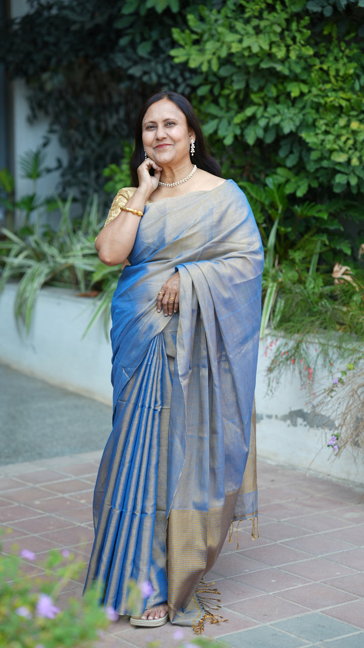 Rajwada Neel Tissue Linen (Saree)