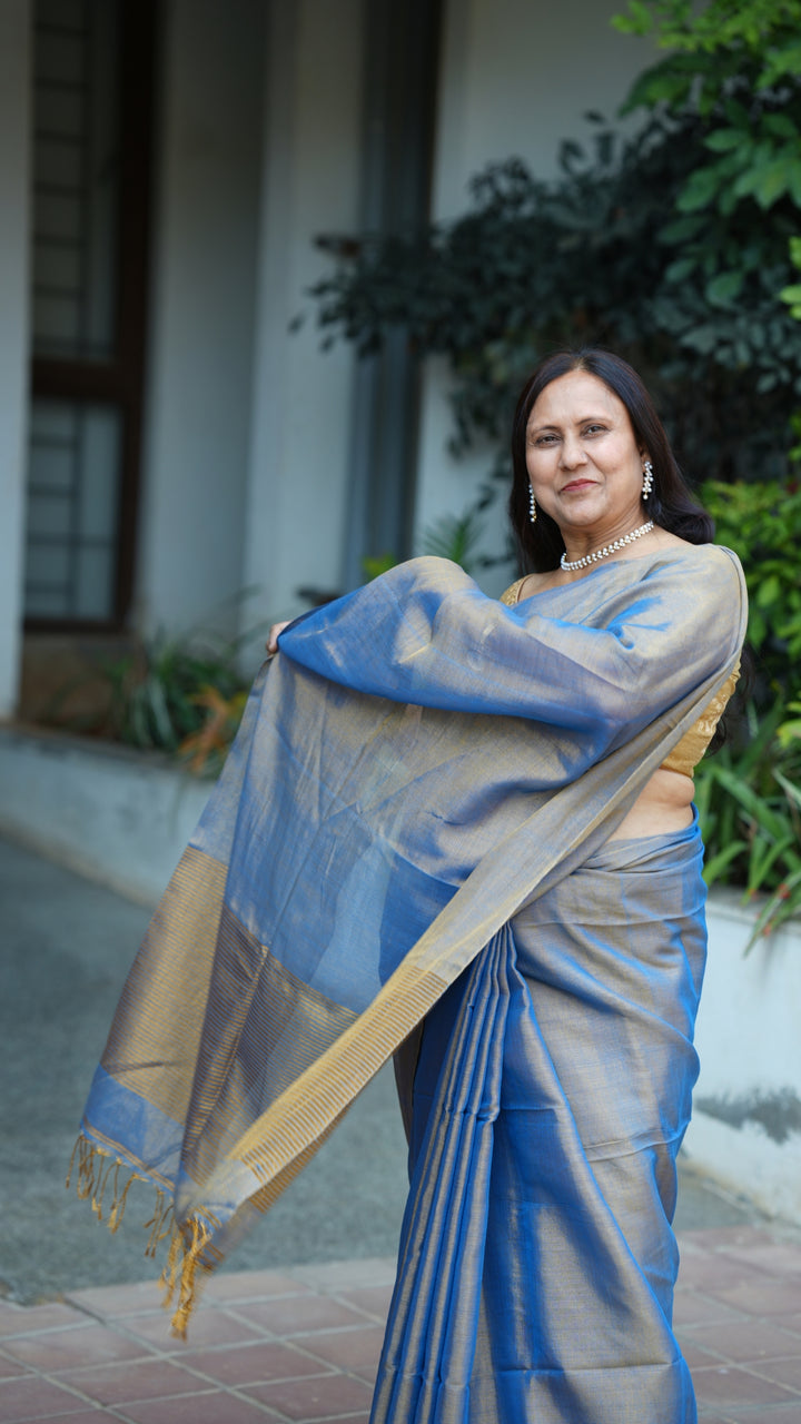 Rajwada Neel Tissue Linen (Saree)