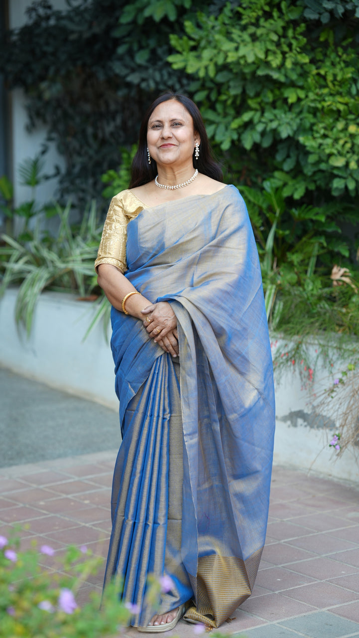 Rajwada Neel Tissue Linen (Saree)