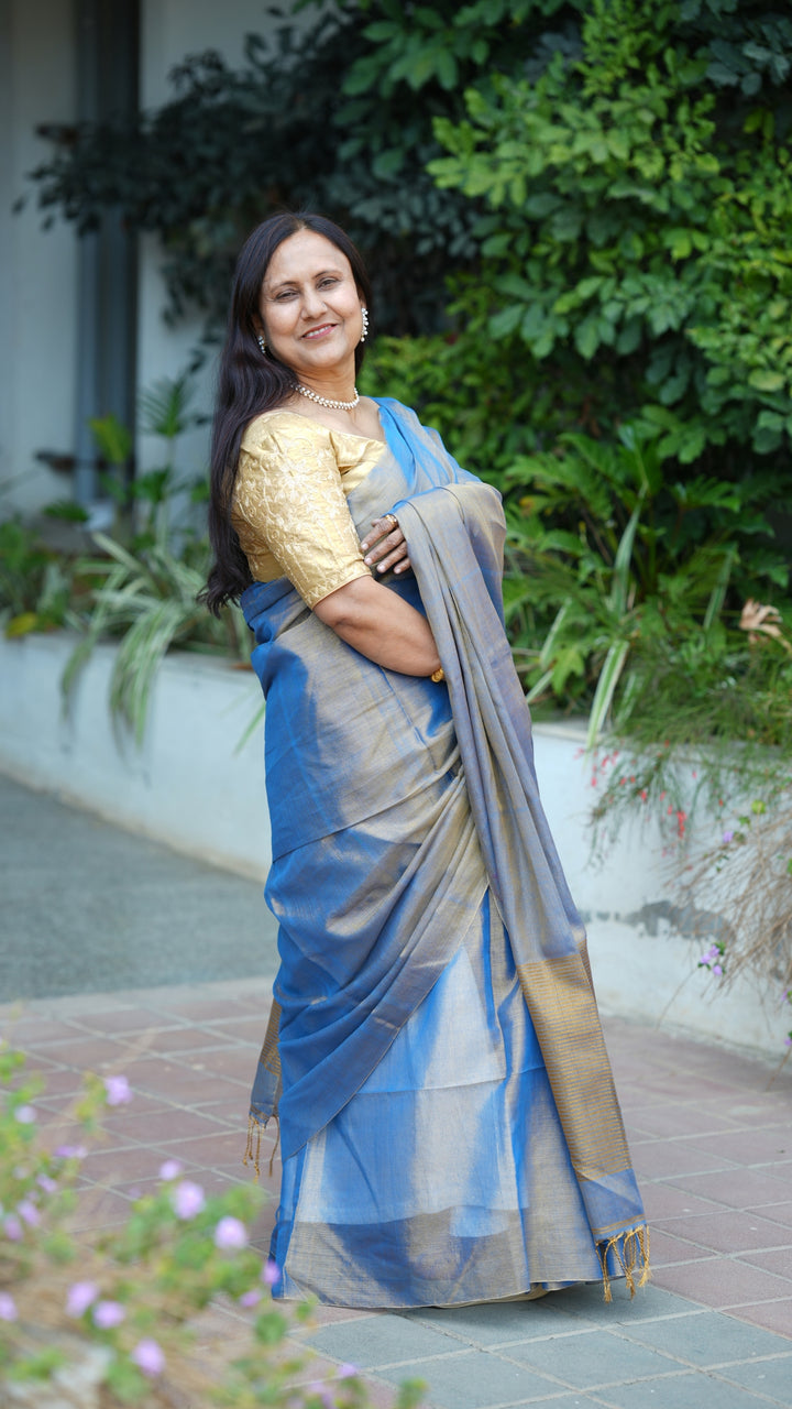 Rajwada Neel Tissue Linen (Saree)