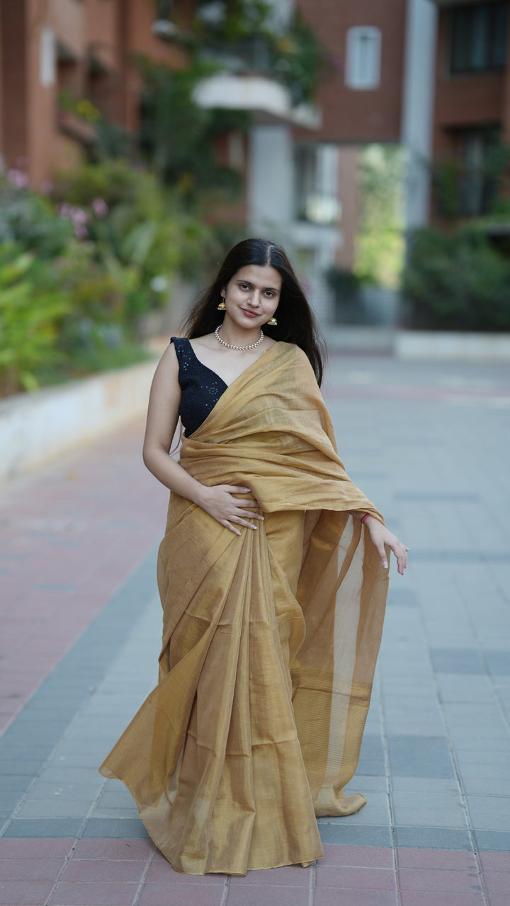 Sona Kesar Tissue Linen (Saree)