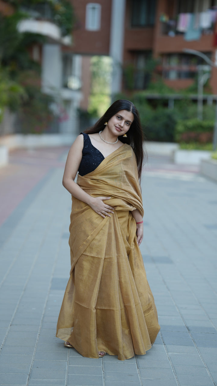 Sona Kesar Tissue Linen (Saree)