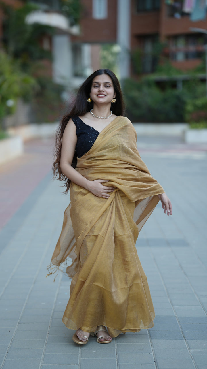 Sona Kesar Tissue Linen (Saree)