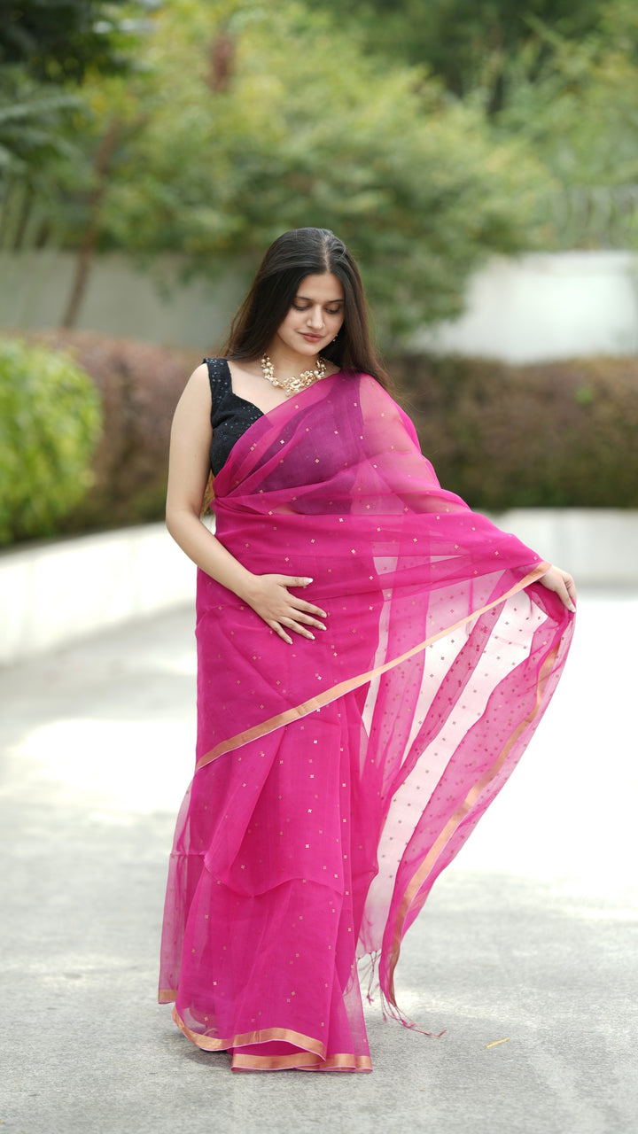 Sunehri Gulabi Muslin Silk (Saree)