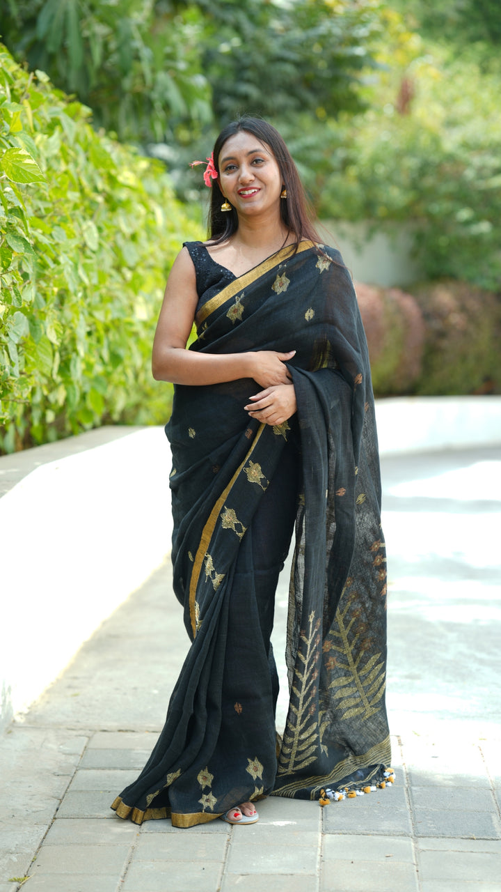 Shondhya Tara Jamdani Linen (Saree)