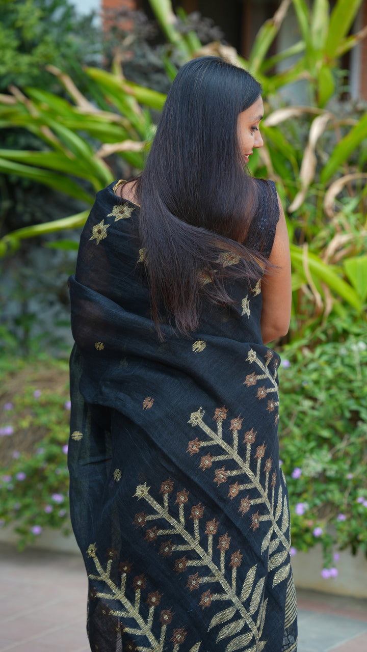 Shondhya Tara Jamdani Linen (Saree)